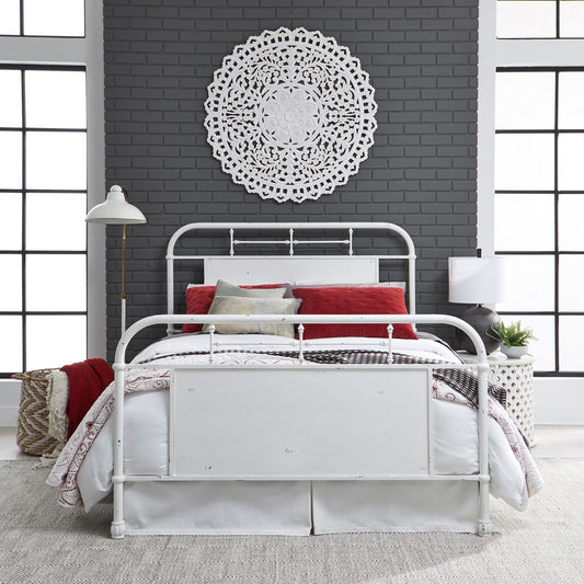 Queen Metal Bed - Antique White