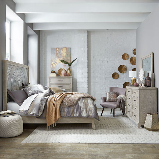 King Panel Bed, Dresser & Mirror, Chest
