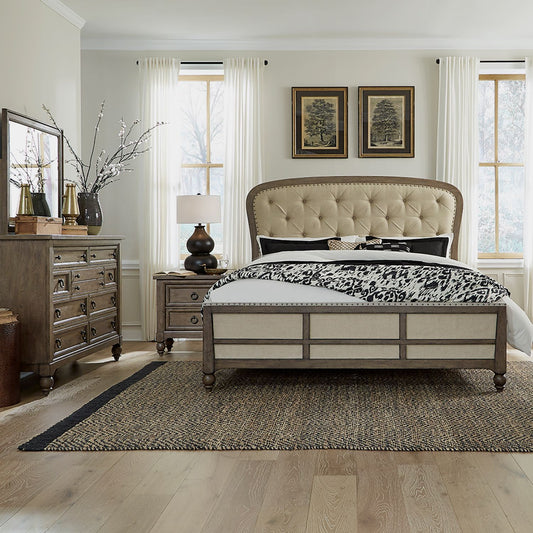 Queen Shelter Bed, Dresser & Mirror, Night Stand
