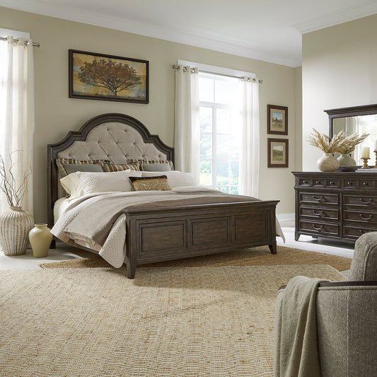 Queen Uph Bed, Dresser & Mirror