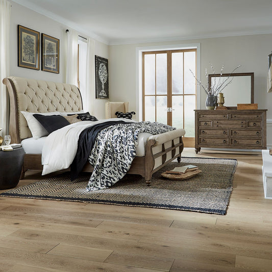 King California Sleigh Bed, Dresser & Mirror