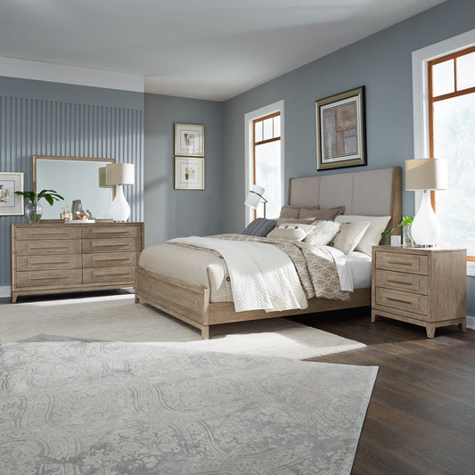Queen Uph Bed, Dresser & Mirror, Night Stand