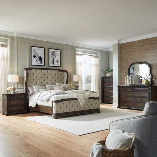 Queen Shelter Bed, Dresser & Mirror, Chest, Night Stand