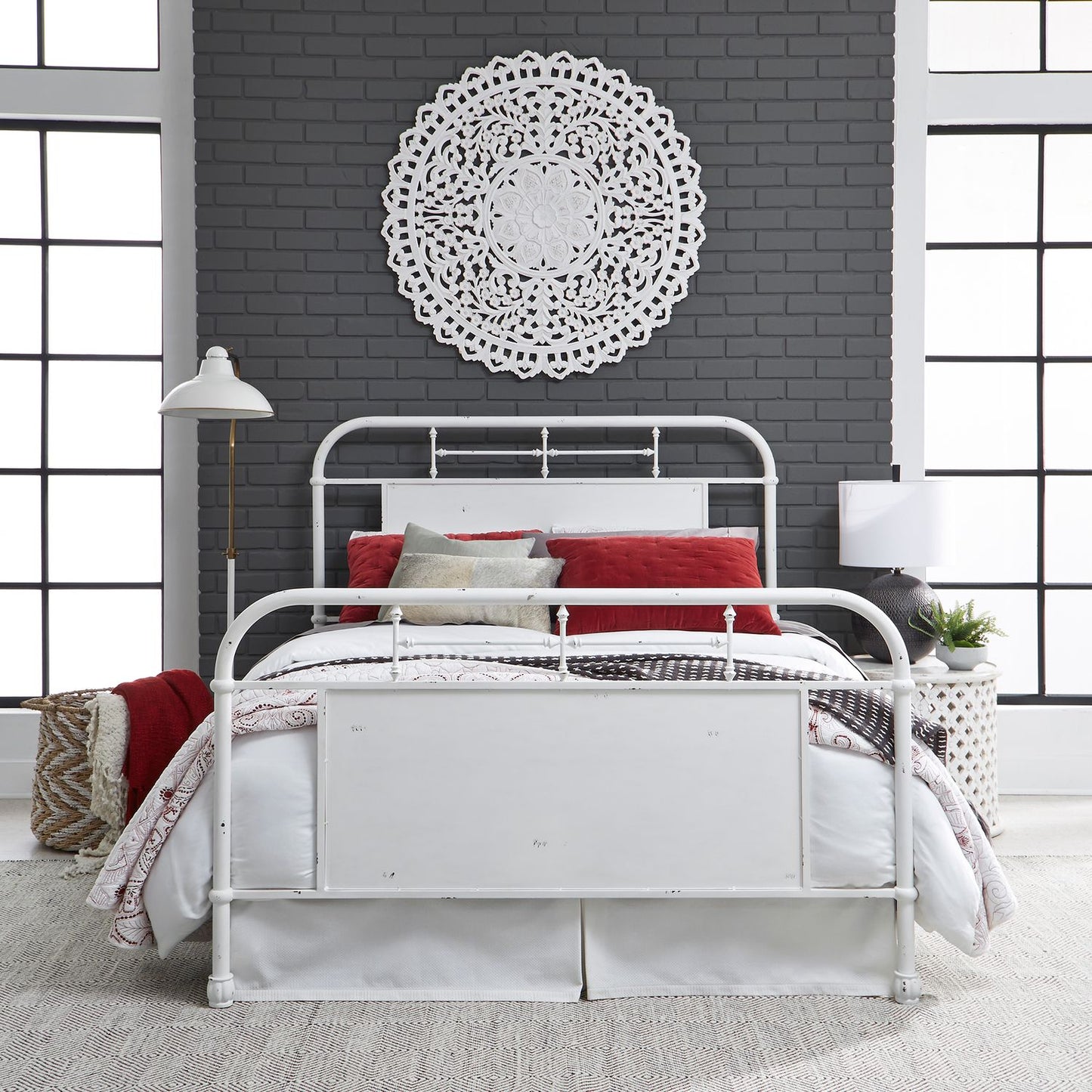 Queen Metal Bed - Antique White