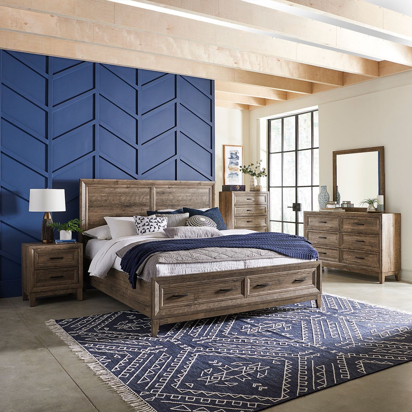 Queen Storage Bed, Dresser & Mirror, Chest, Night Stand