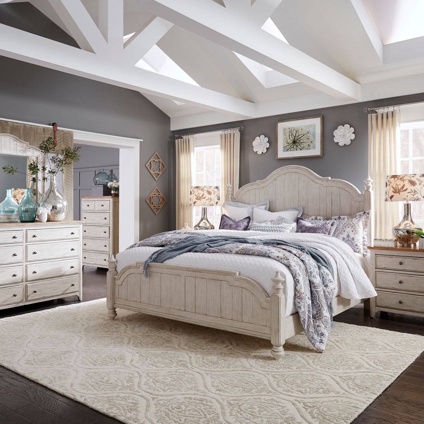 King Poster Bed, Dresser & Mirror, Chest, Night Stand