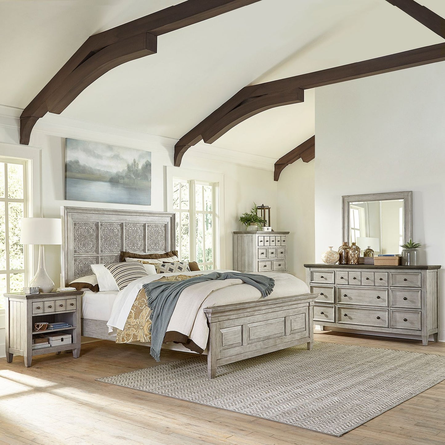 Opt Queen Panel Bed, Dresser & Mirror, Chest, Night Stand