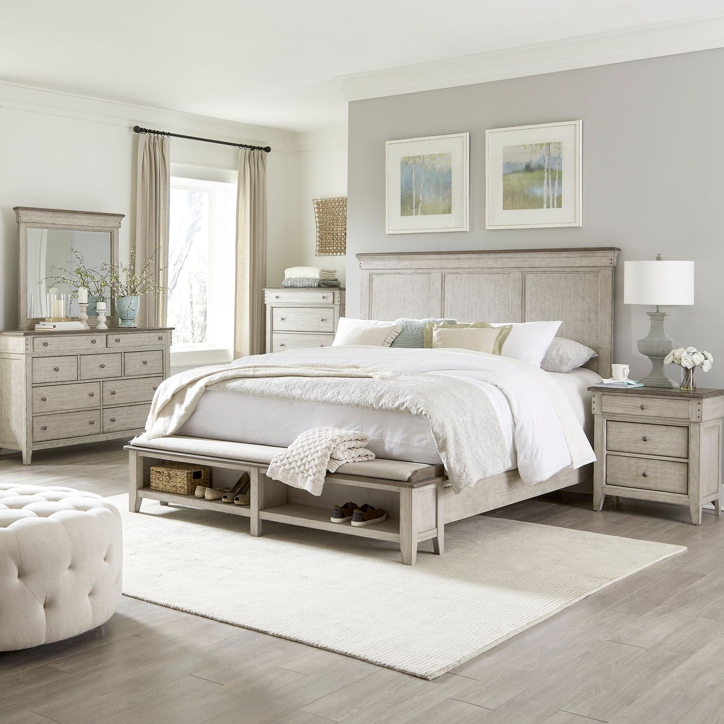 Queen Storage Bed, Dresser & Mirror, Chest, Night Stand