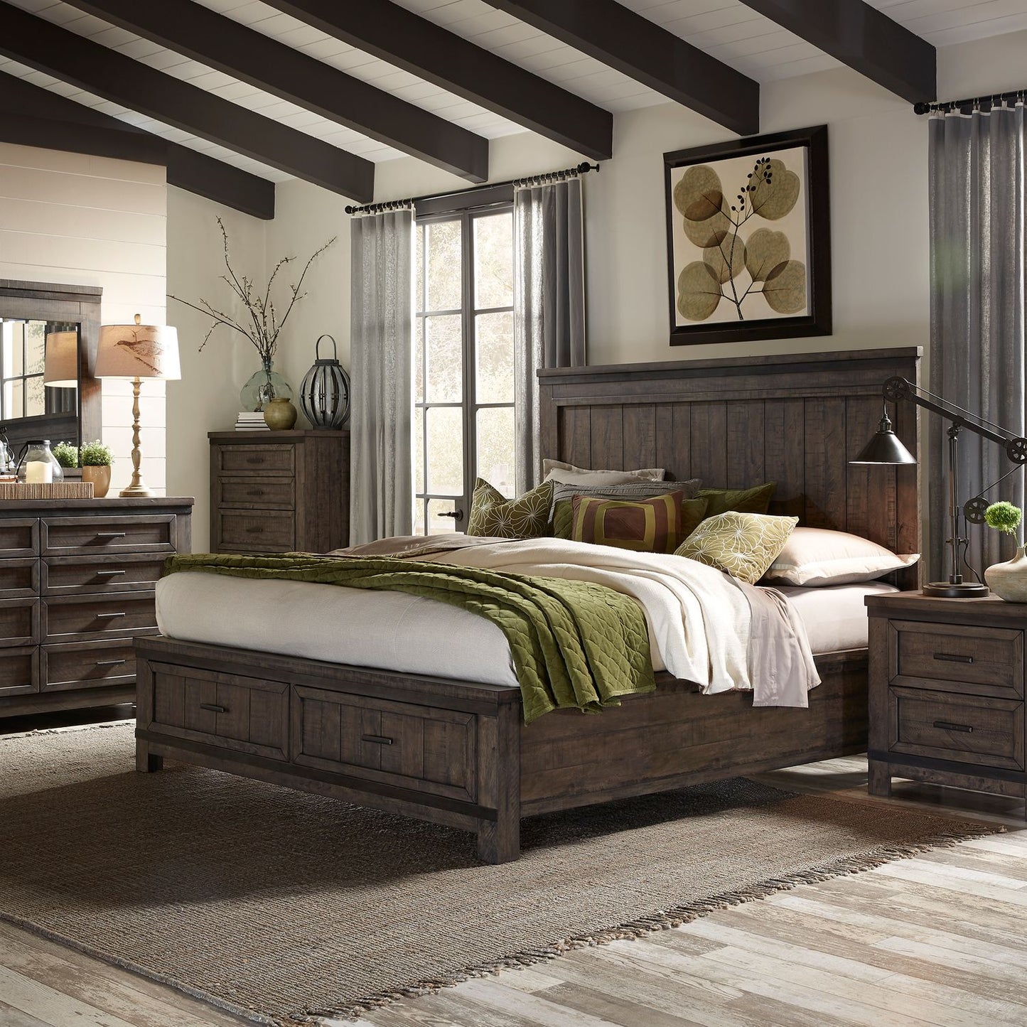 Queen Storage Bed, Dresser & Mirror, Chest, Night Stand