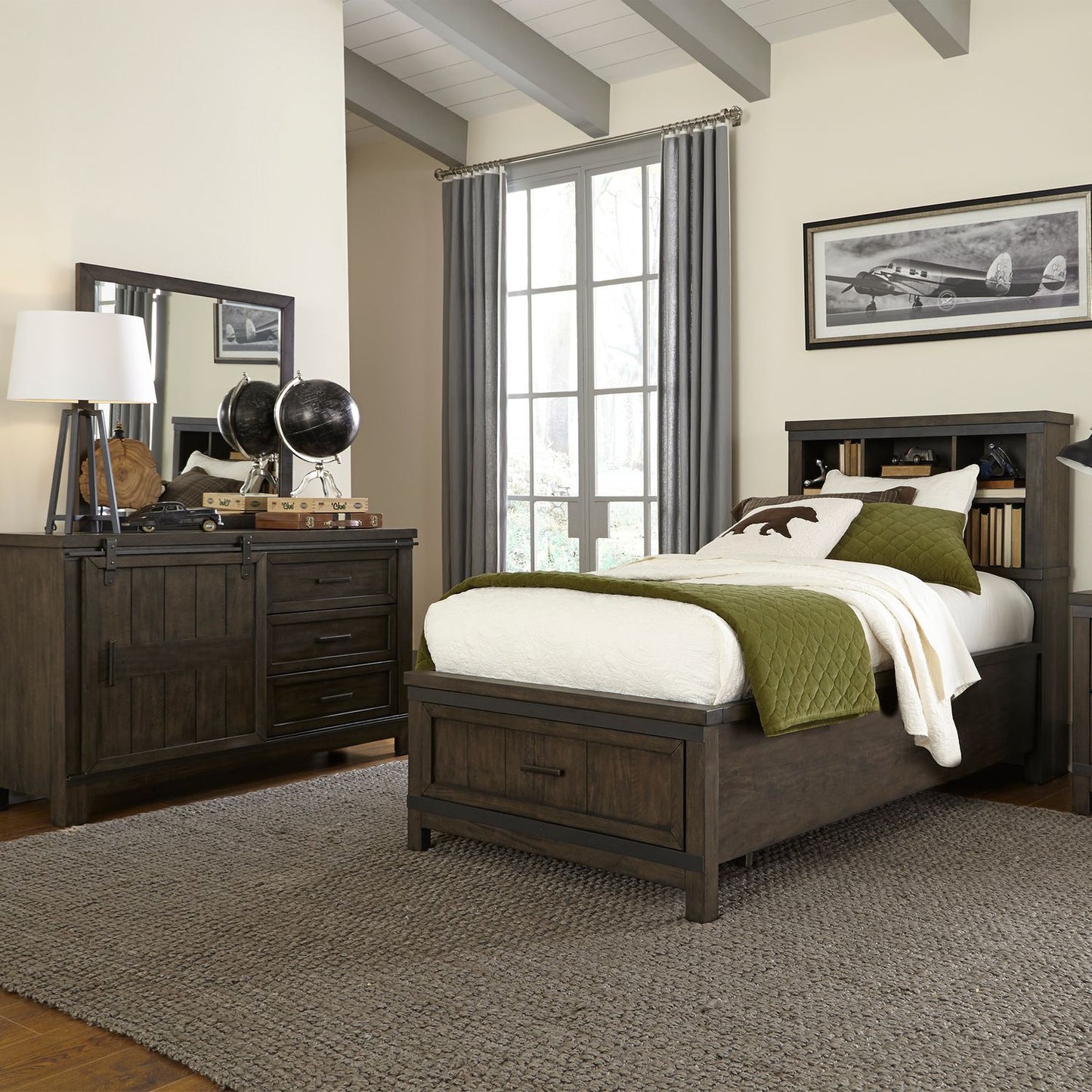 Full Bookcase Bed, Dresser & Mirror