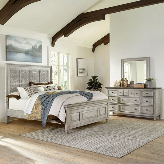 King Opt California Panel Bed, Dresser & Mirror