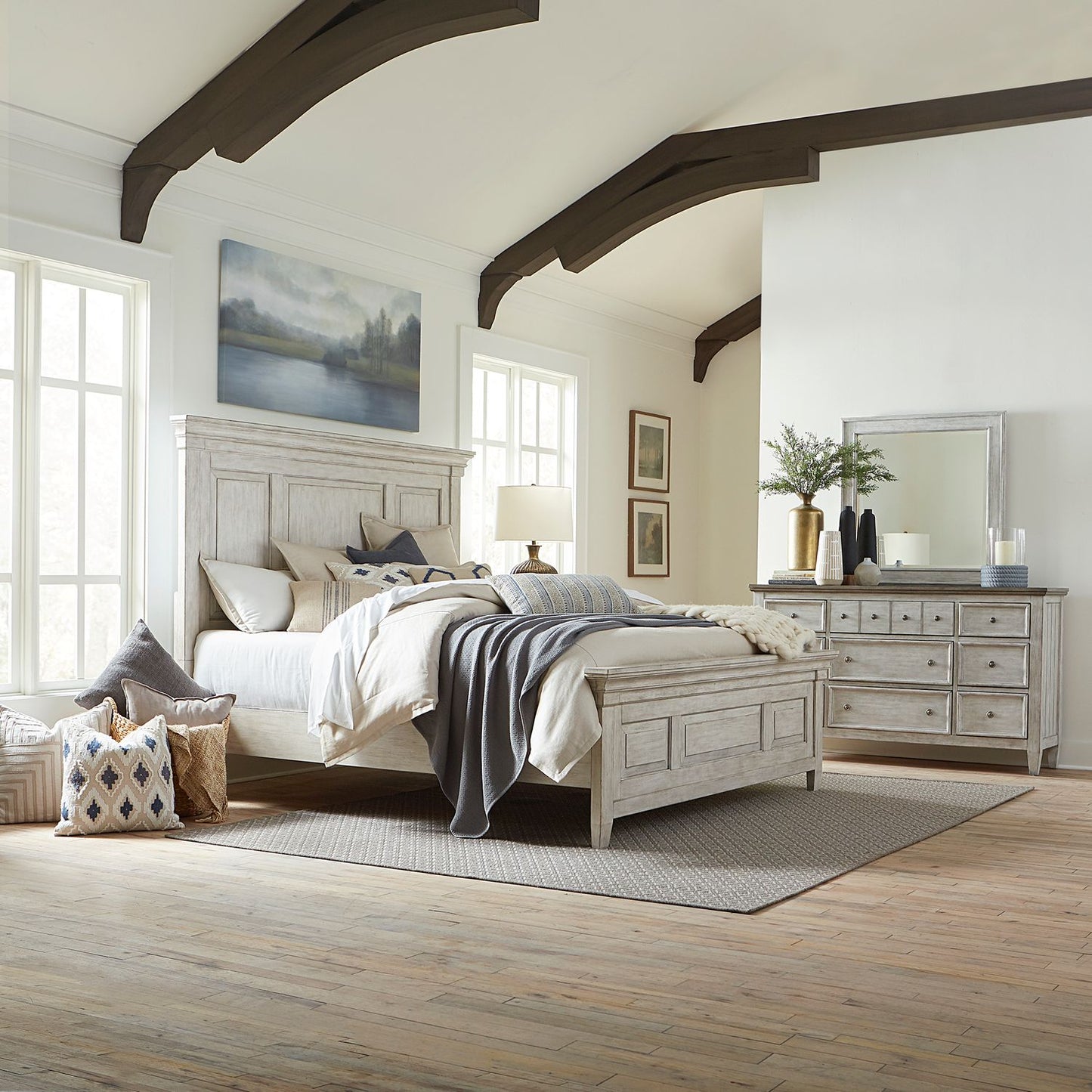 King Panel Bed, Dresser & Mirror