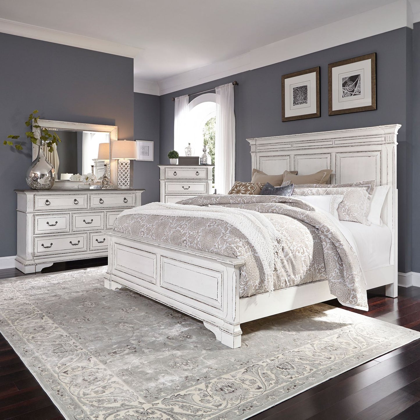 King California Panel Bed, Dresser & Mirror, Chest