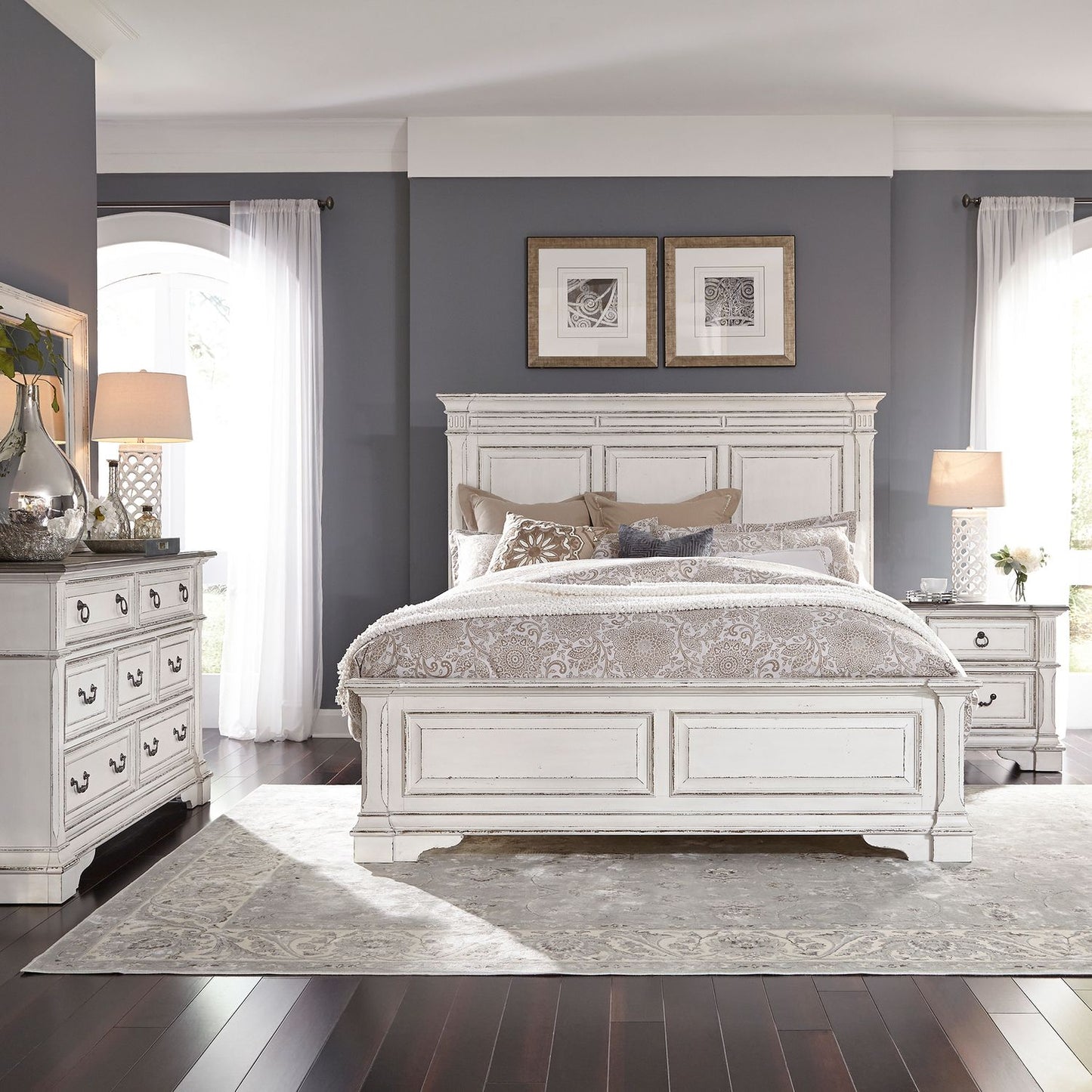 Queen Panel Bed, Dresser & Mirror, Night Stand