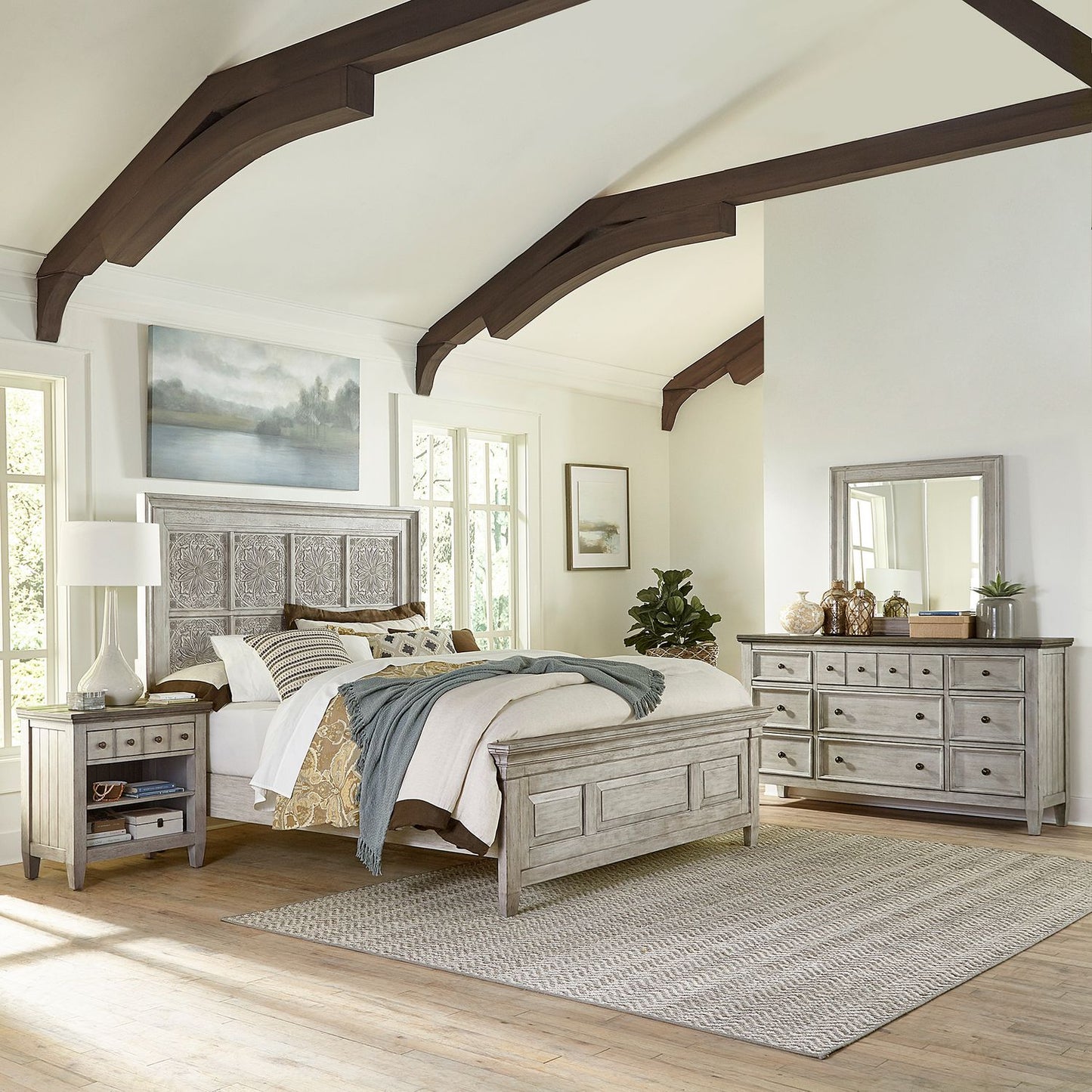 Opt Queen Panel Bed, Dresser & Mirror, Night Stand