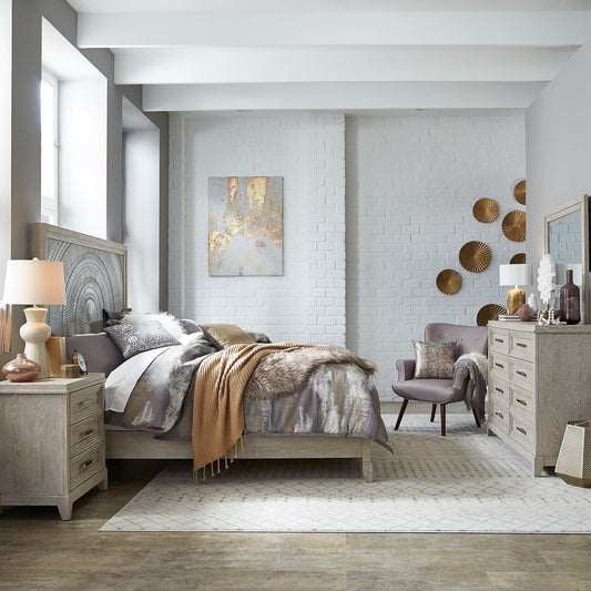 King Panel Bed, Dresser & Mirror, Night Stand