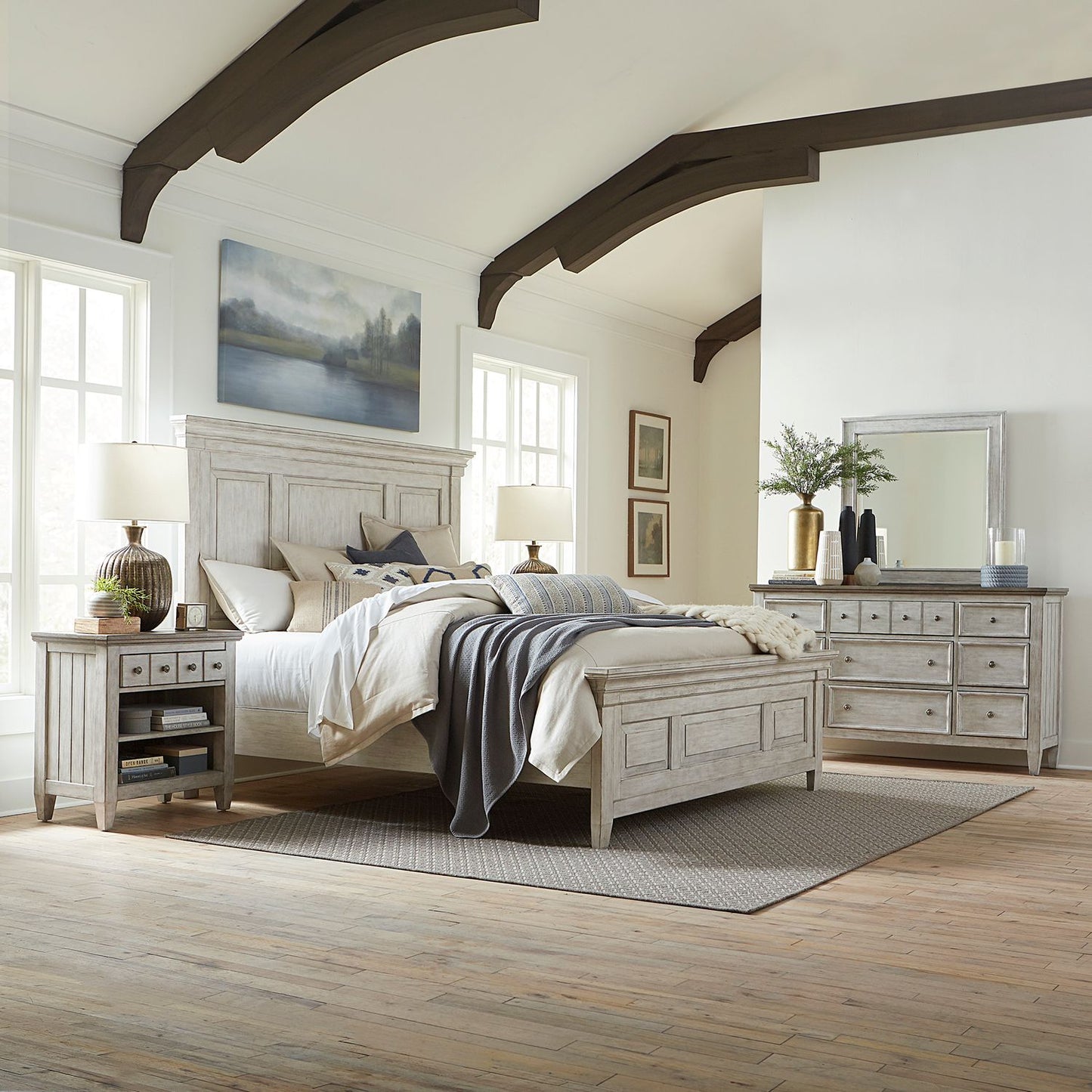 Queen Panel Bed, Dresser & Mirror, Night Stand