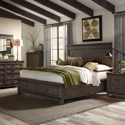 King Storage Bed, Dresser & Mirror, Night Stand