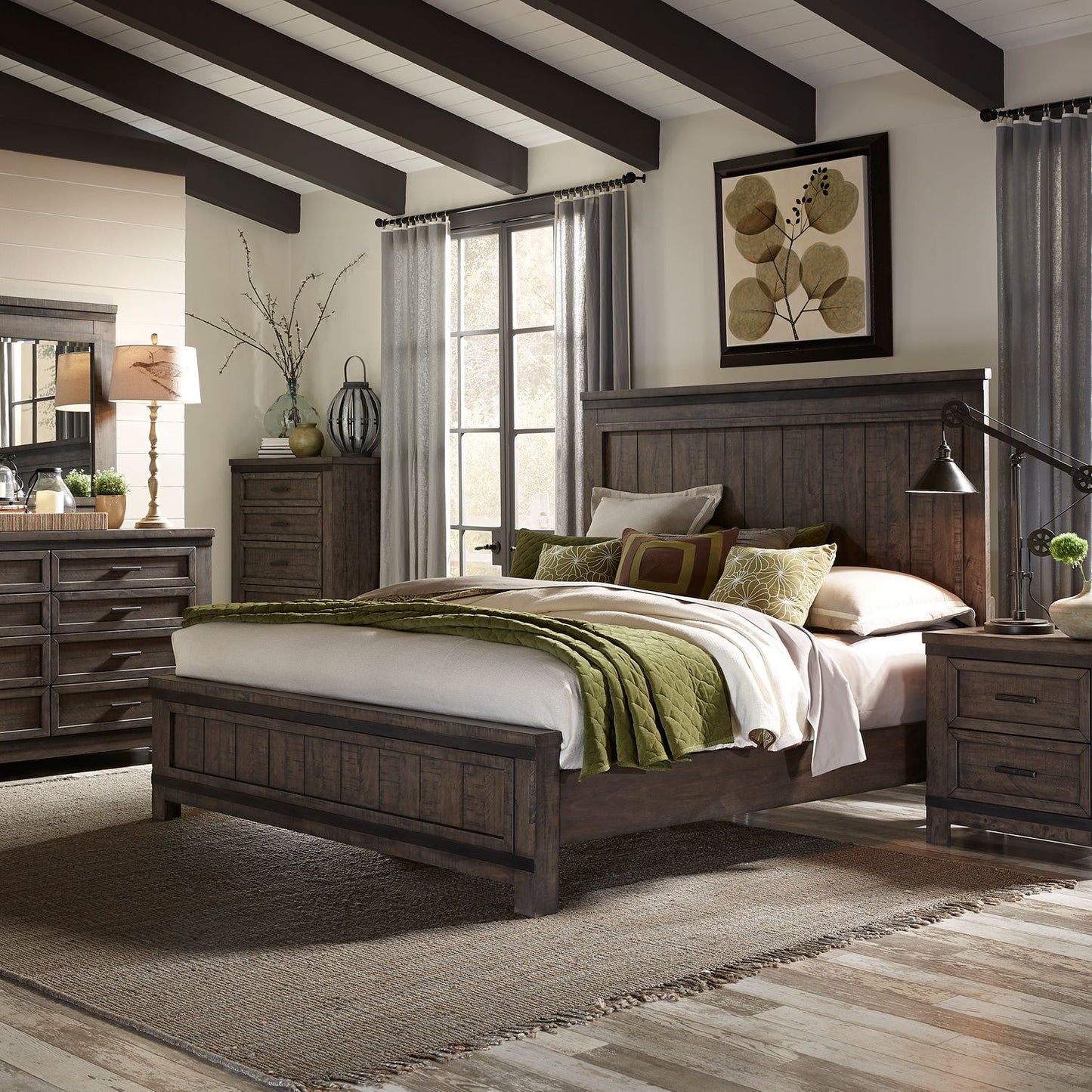 Queen Panel Bed, Dresser & Mirror, Night Stand