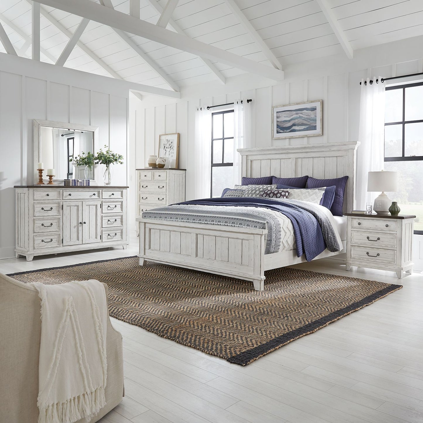 Queen Panel Bed, Dresser & Mirror, Chest, Night Stand
