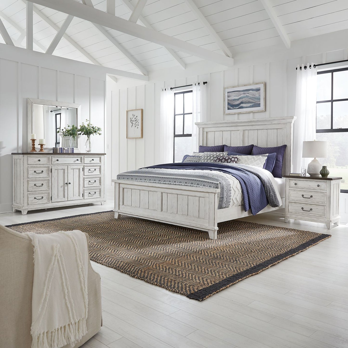Queen Panel Bed, Dresser & Mirror, Night Stand