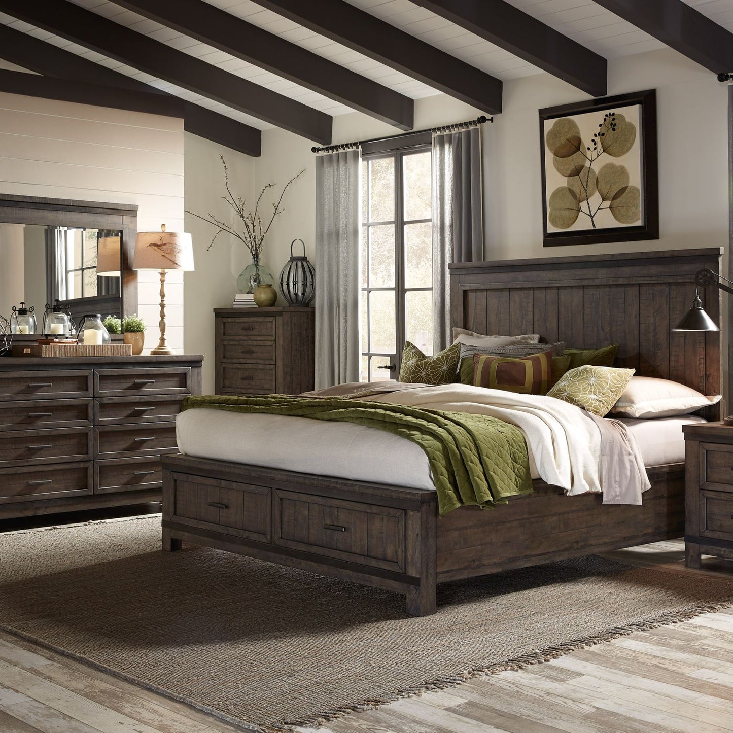 King Storage Bed, Dresser & Mirror