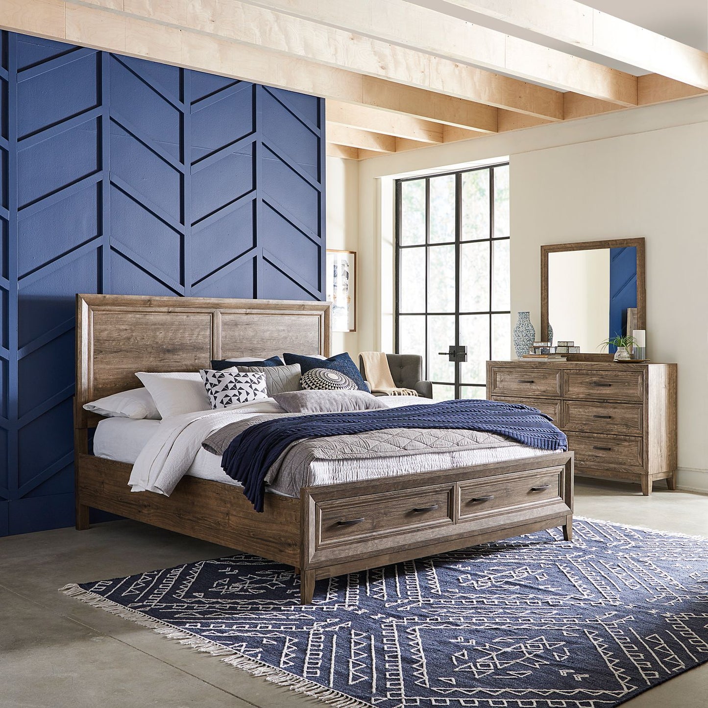 King Storage Bed, Dresser & Mirror