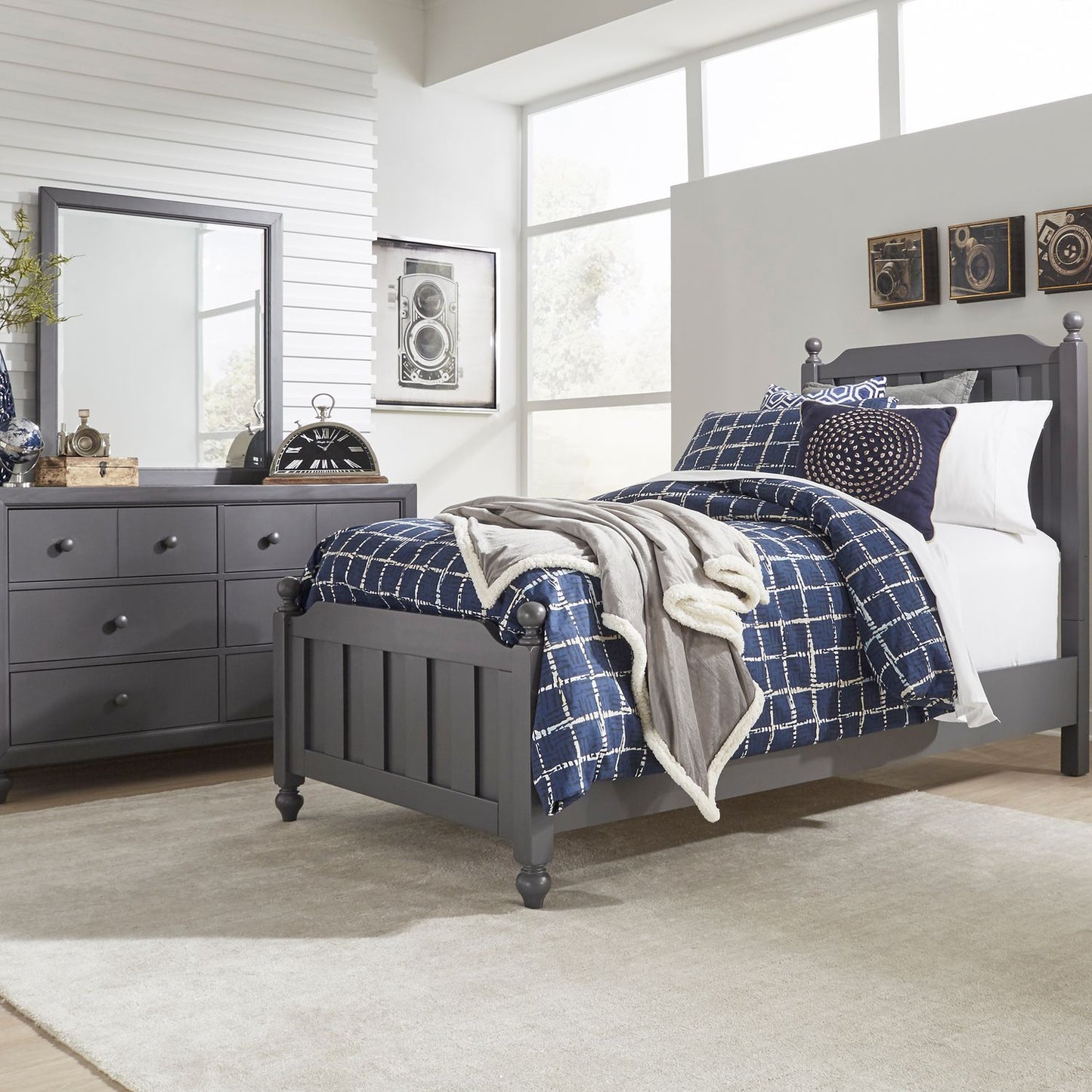 Twin Panel Bed, Dresser & Mirror