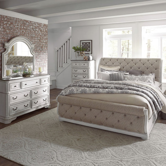 Queen Uph Sleigh Bed, Dresser & Mirror, Chest