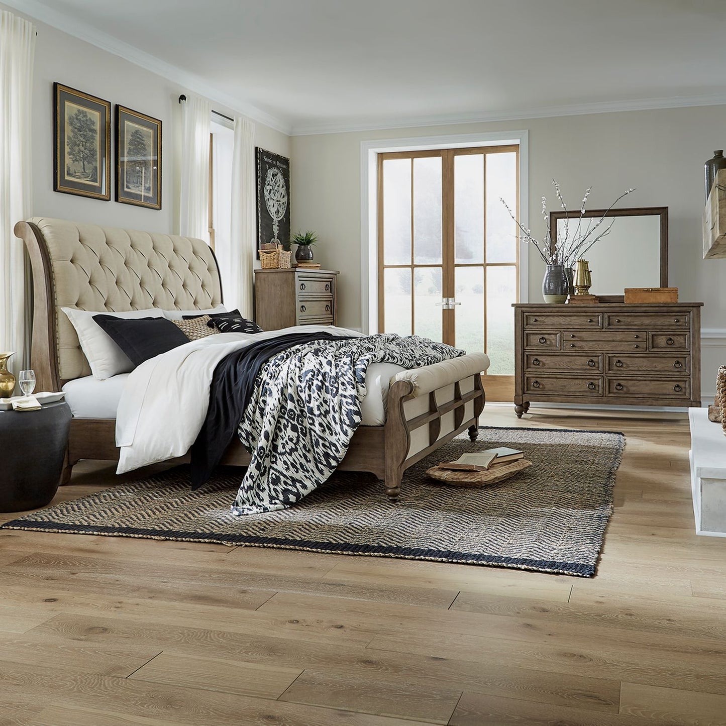 Queen Sleigh Bed, Dresser & Mirror, Chest