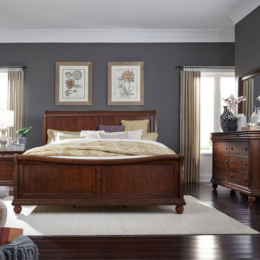 King Sleigh Bed, Dresser & Mirror, Night Stand