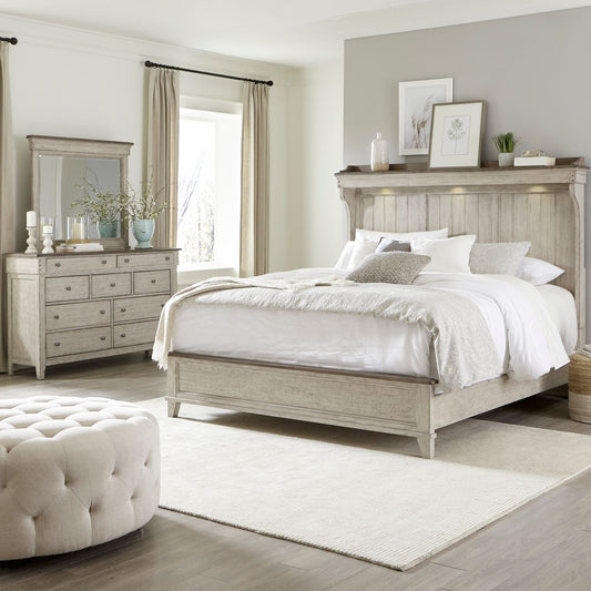 King Mantle Bed, Dresser & Mirror
