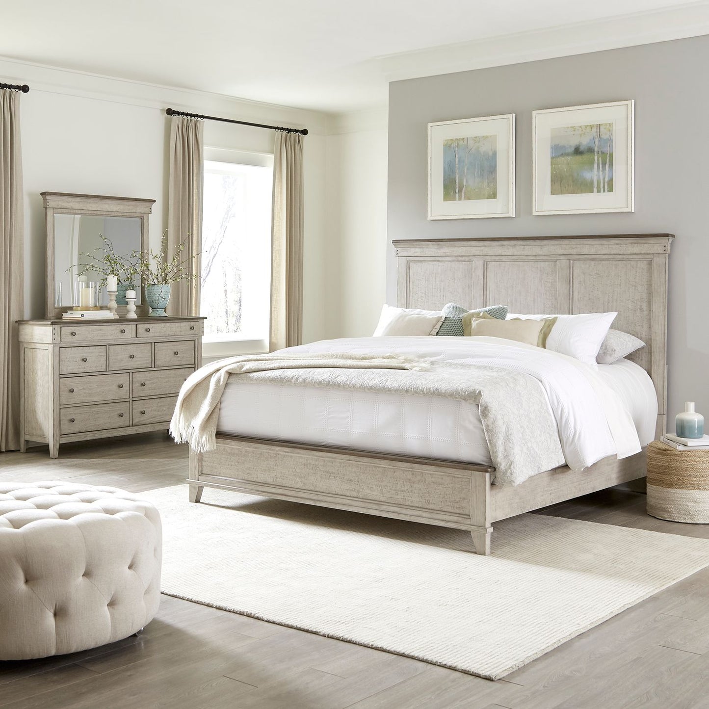 King Panel Bed, Dresser & Mirror