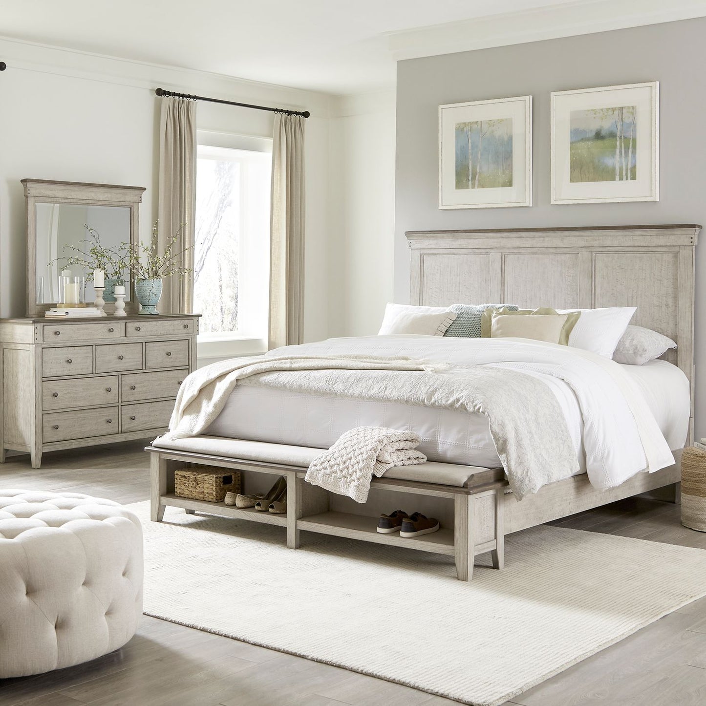 King Storage Bed, Dresser & Mirror