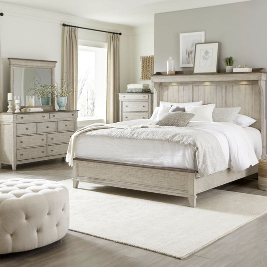 Queen Mantle Bed, Dresser & Mirror, Chest