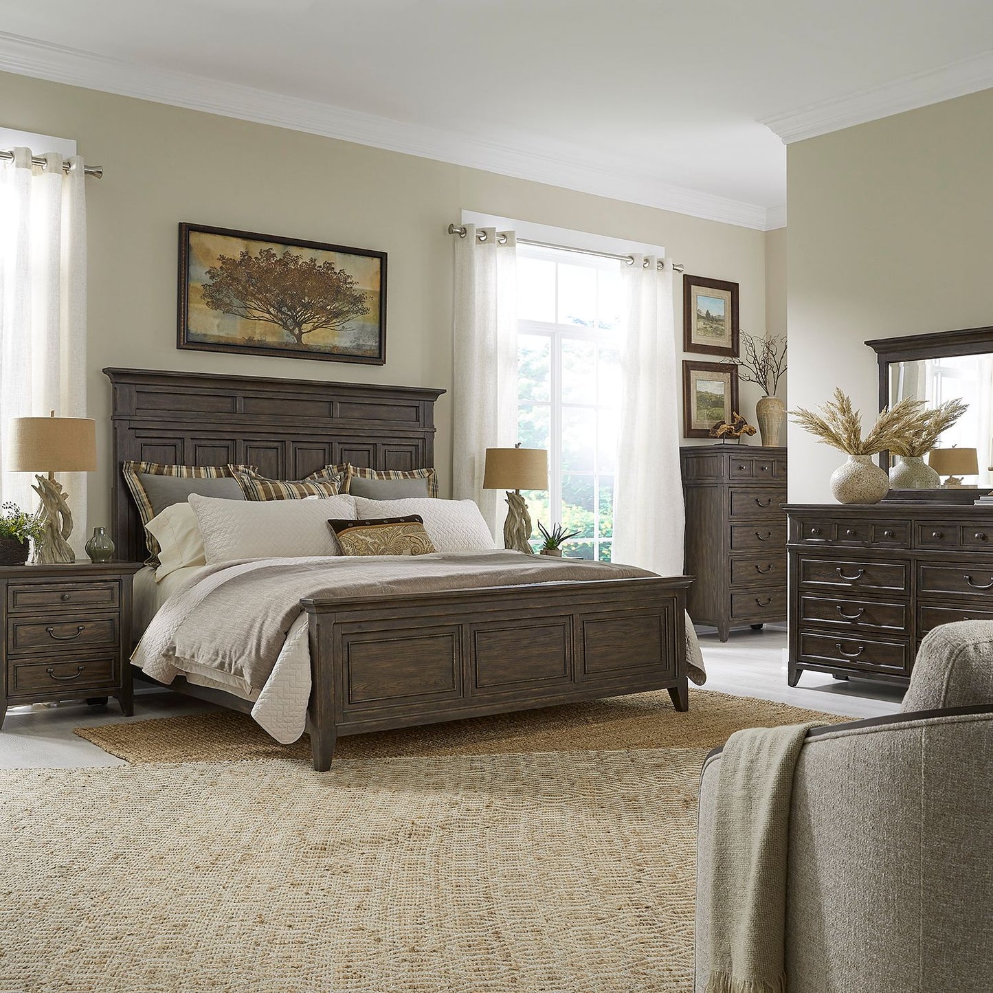 Queen Panel Bed, Dresser & Mirror, Chest, Night Stand
