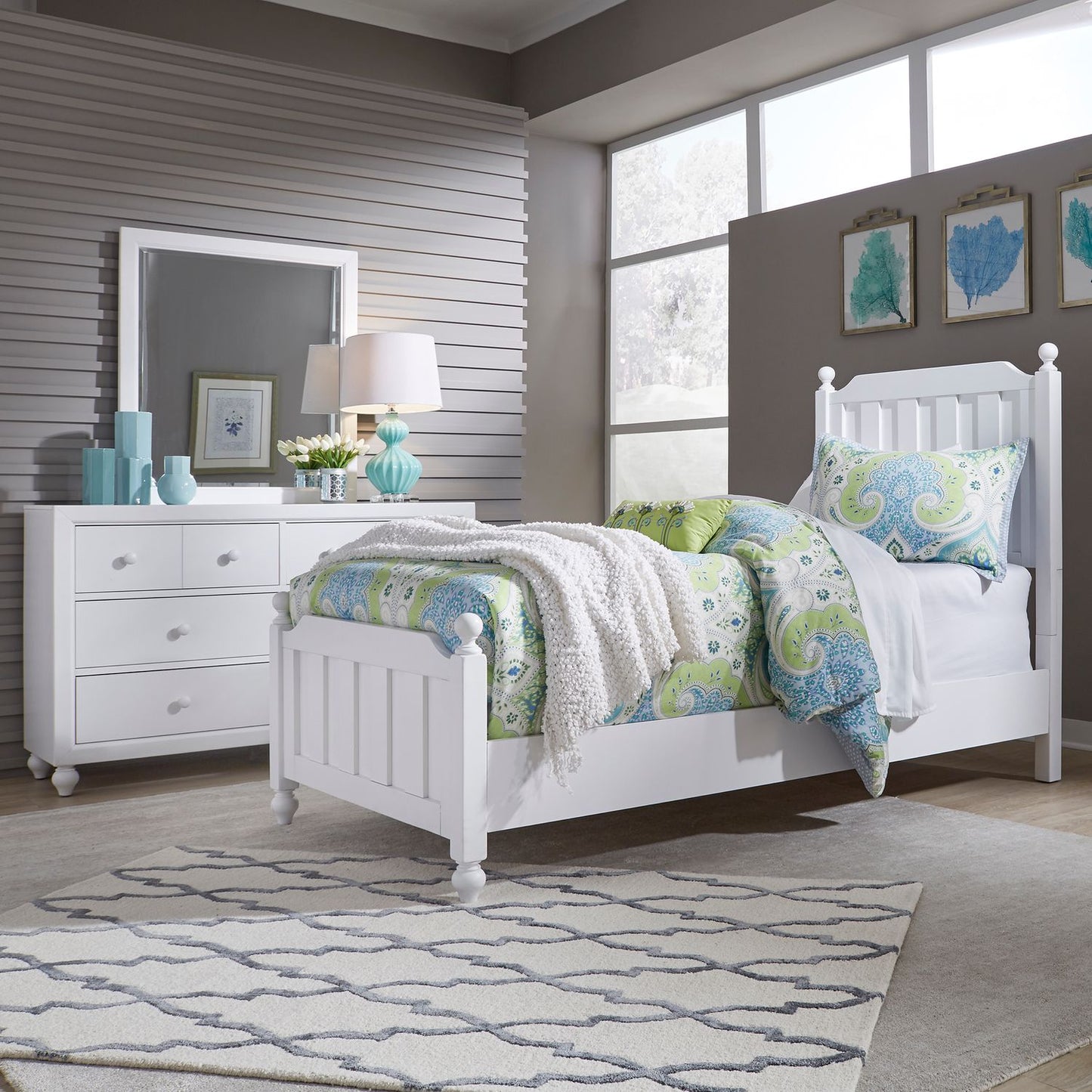 Twin Panel Bed, Dresser & Mirror