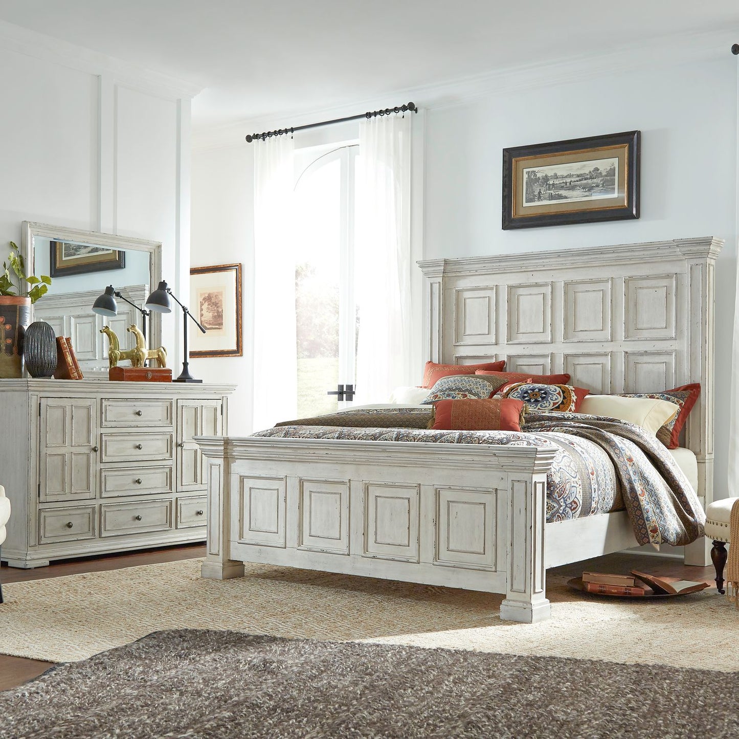 Queen Panel Bed, Dresser & Mirror