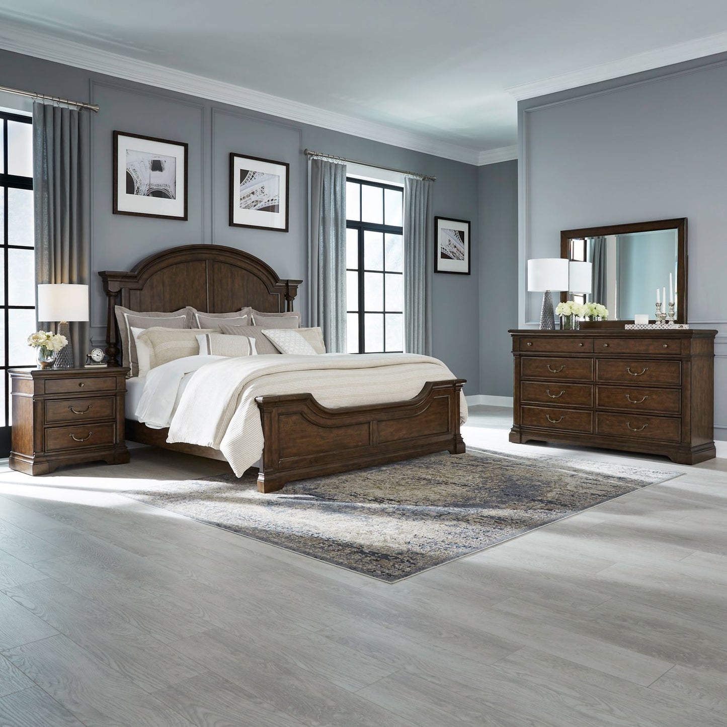 Queen Poster Bed, Dresser & Mirror, Night Stand