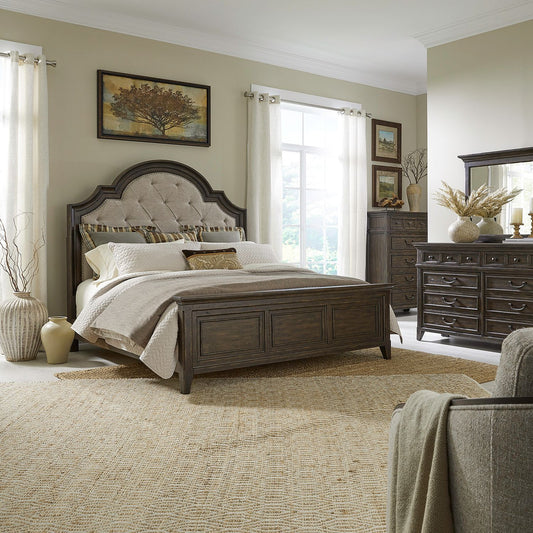 Queen Uph Bed, Dresser & Mirror, Chest