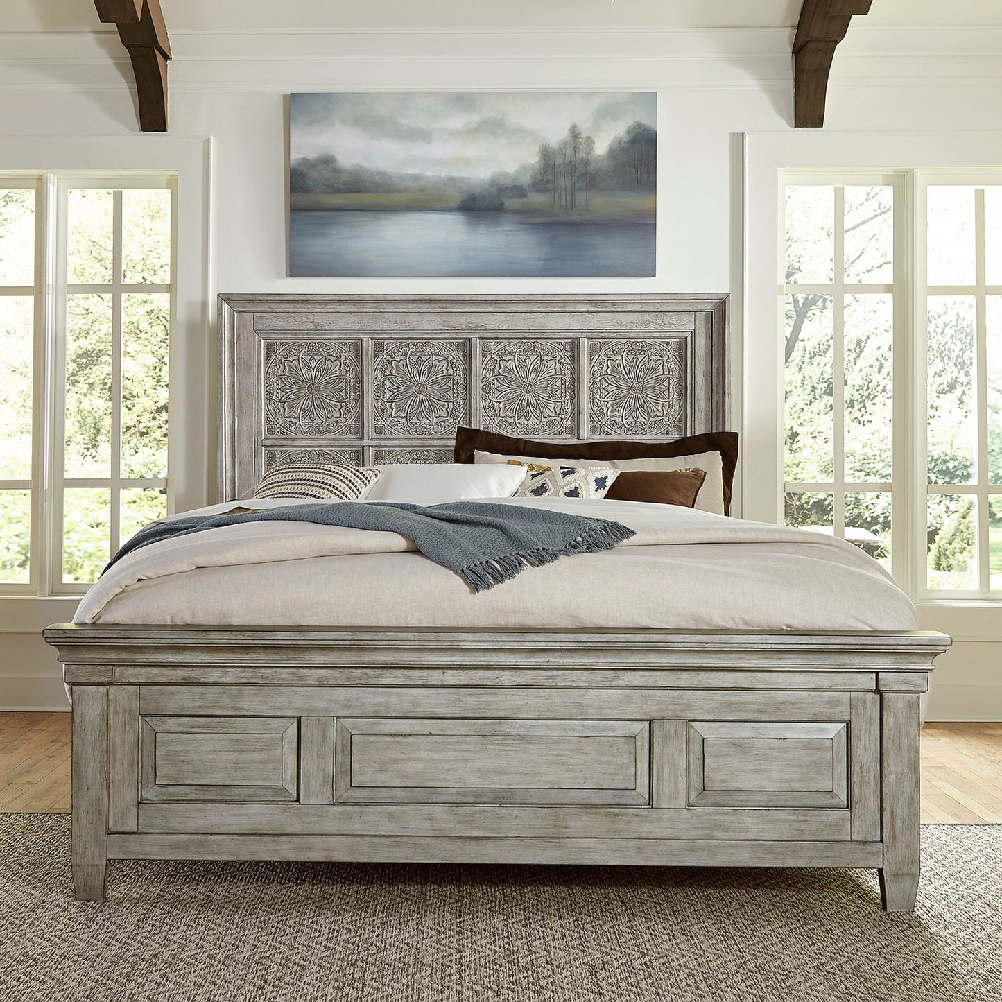 King Opt California Panel Bed, Dresser & Mirror, Night Stand