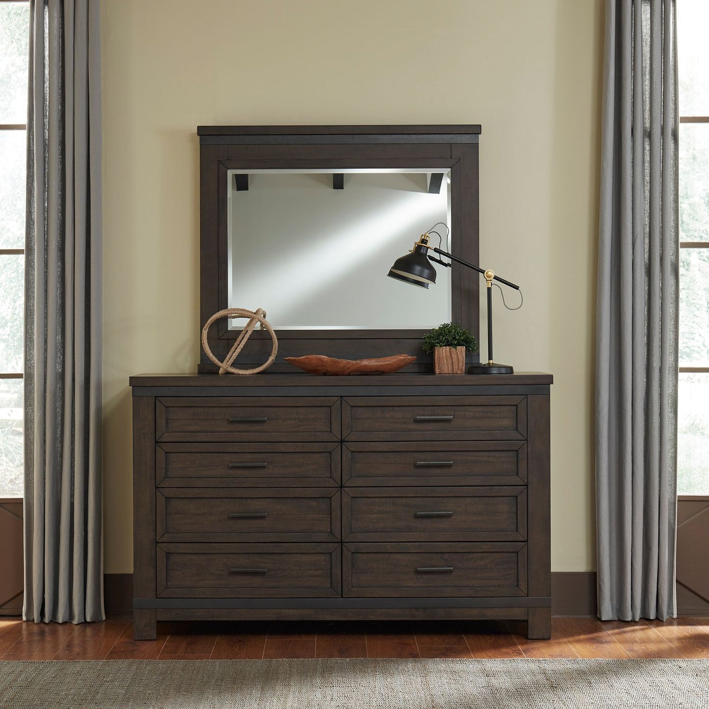 King Bookcase Bed, Dresser & Mirror, Night Stand