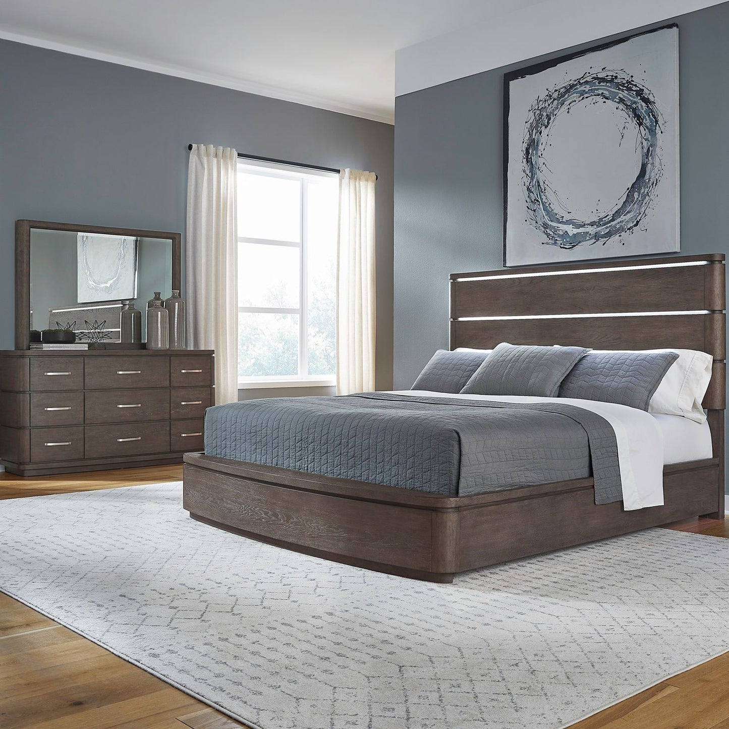 King Panel Bed, Dresser & Mirror
