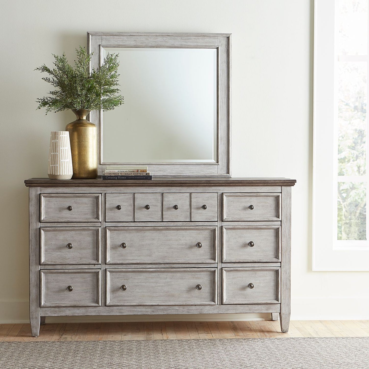 King Opt Panel Bed, Dresser & Mirror, Chest