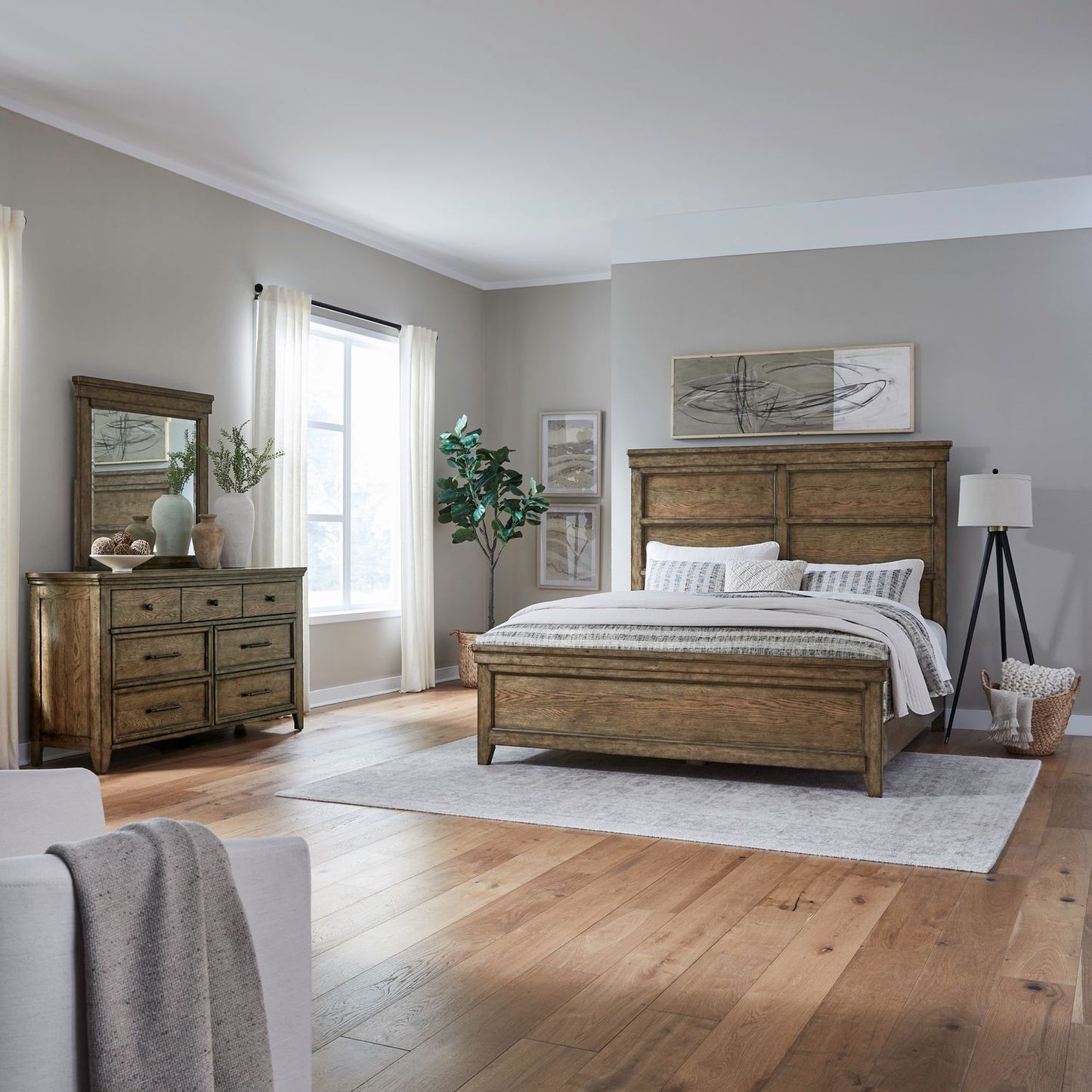 Queen Panel Bed, Dresser & Mirror