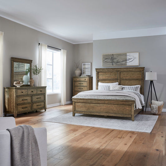 King Panel Bed, Dresser & Mirror, Chest