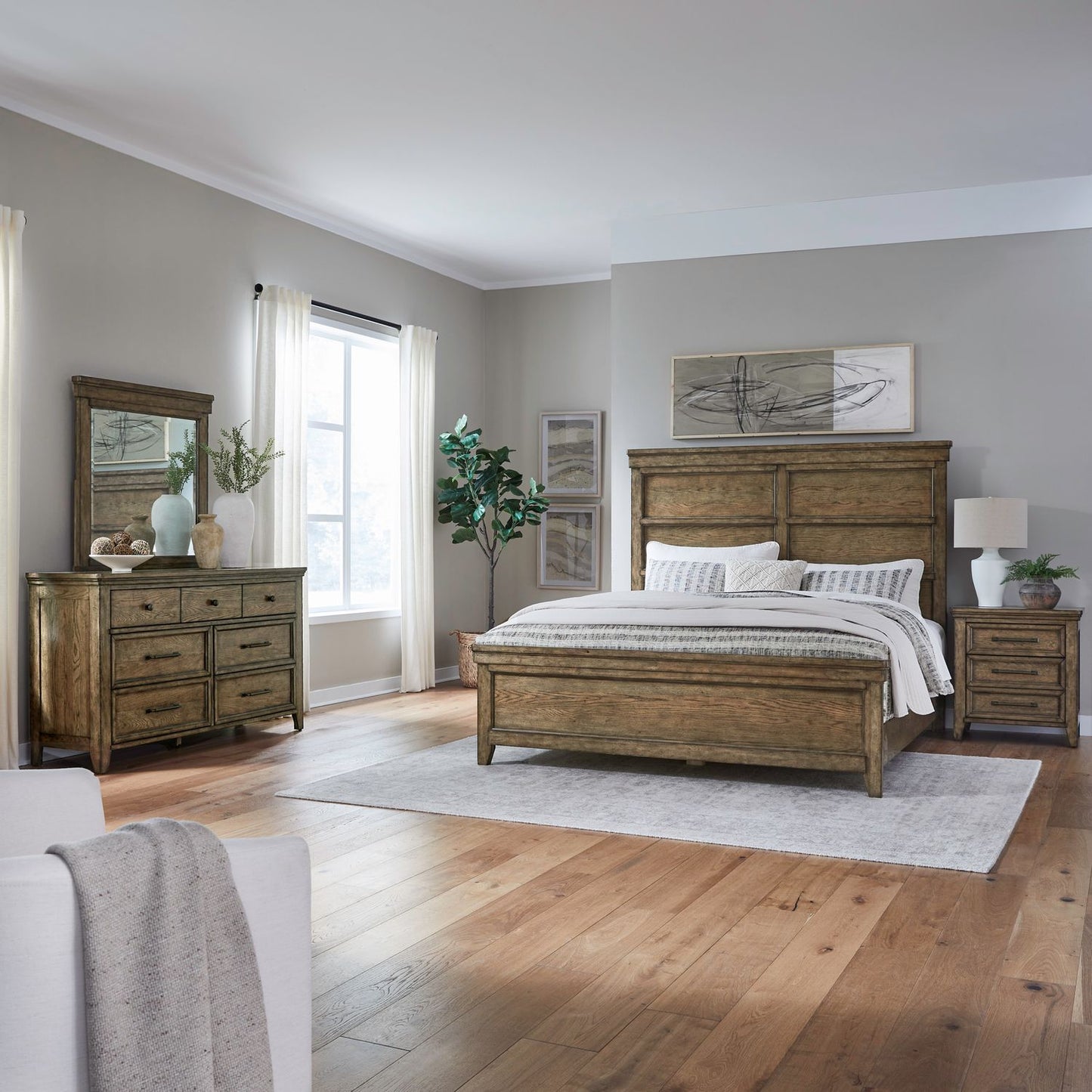 Queen Panel Bed, Dresser & Mirror, Night Stand