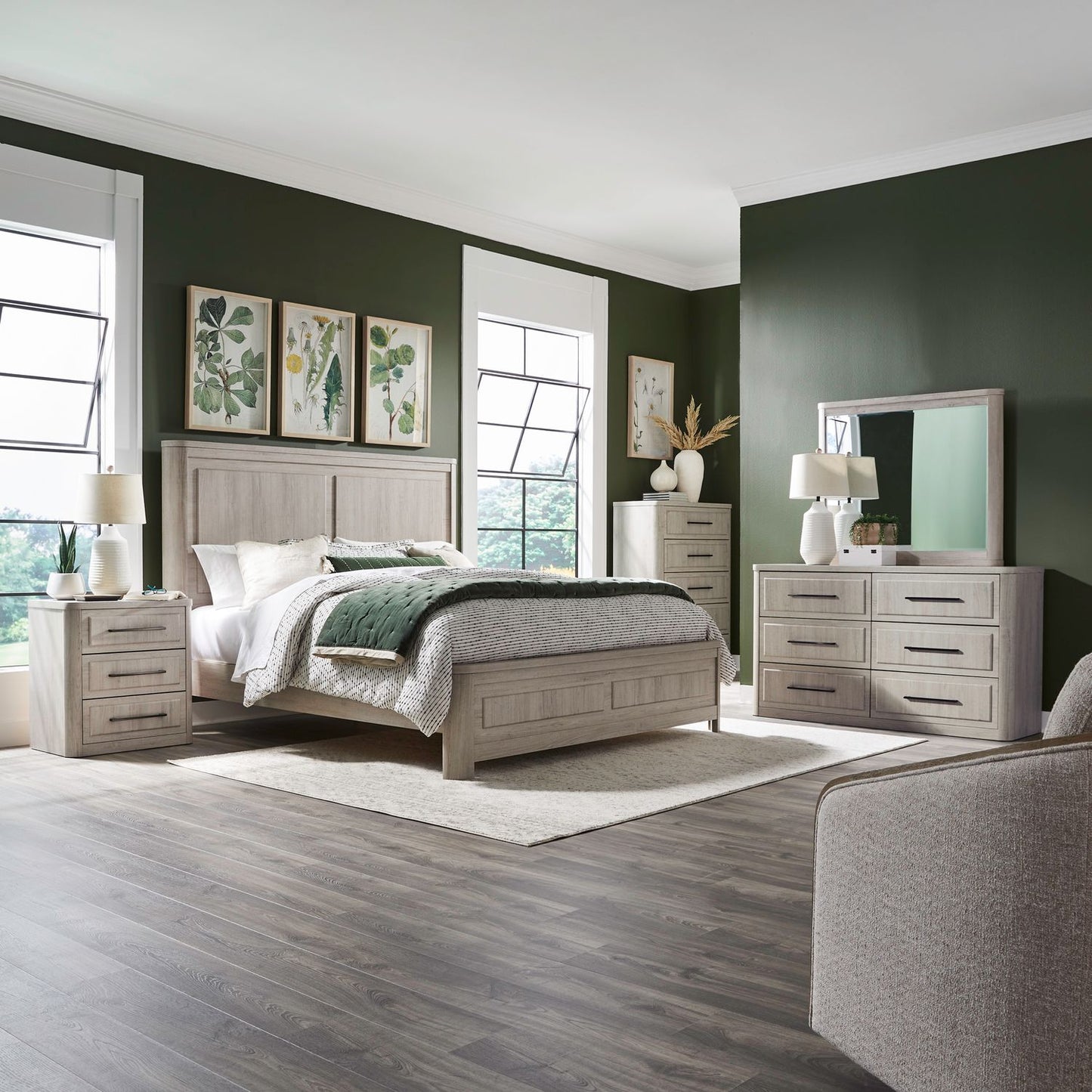 Queen Panel Bed, Dresser & Mirror, Chest, Night Stand