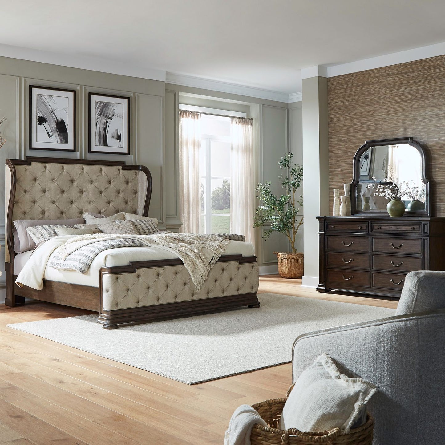Queen Shelter Bed, Dresser & Mirror