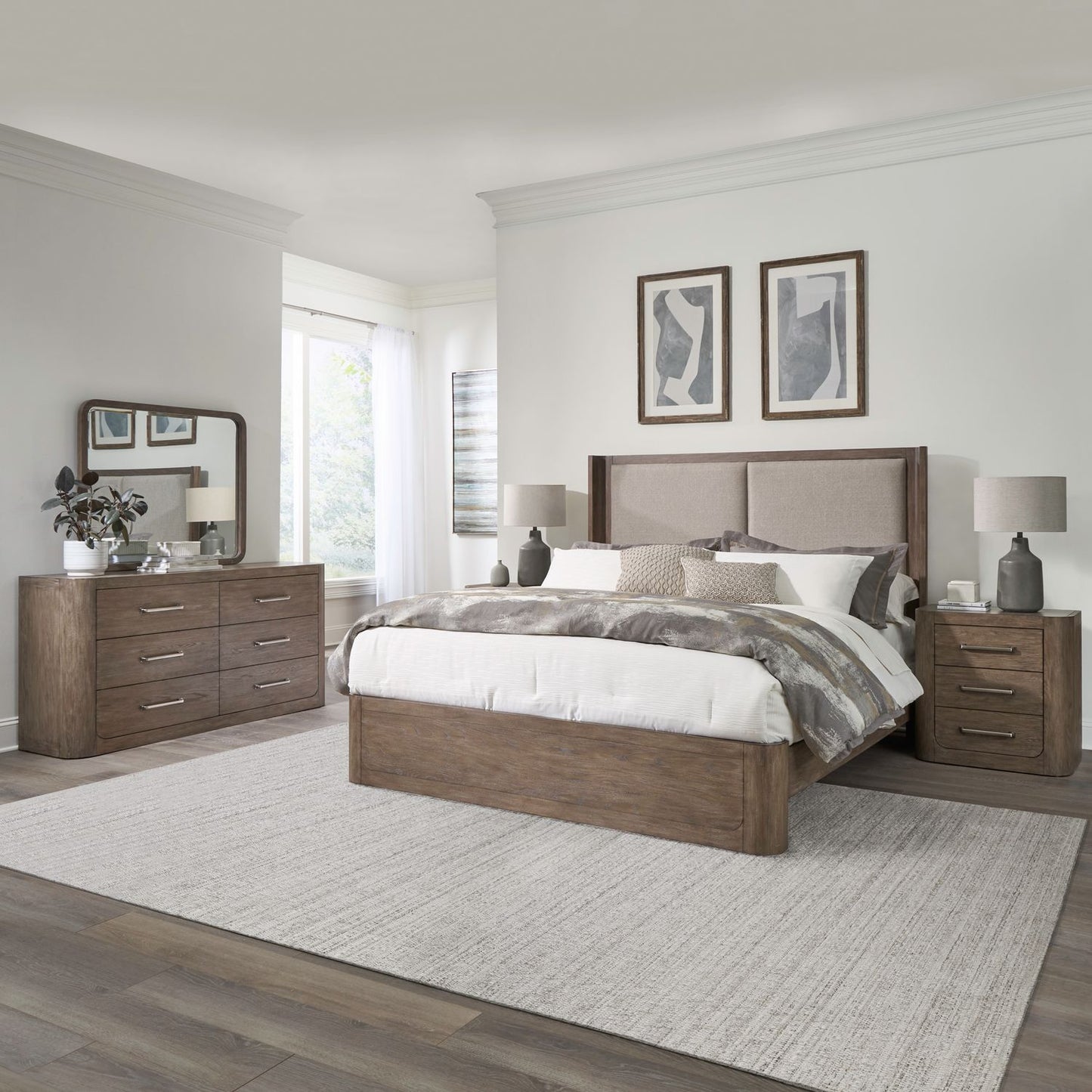 King California Shelter Bed, Dresser & Mirror, Night Stand